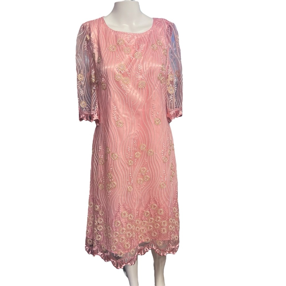 Giovanna Collection NWT Women’s Pink Midi Floral Embroidered Dress Sz 8